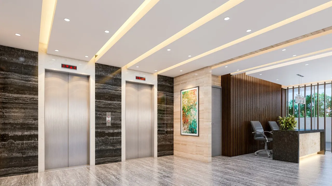 Corporate lobby with reception desk and elevators — Al Olaya, Riyadh / ردهة مكتبية — حي العليا، الرياض